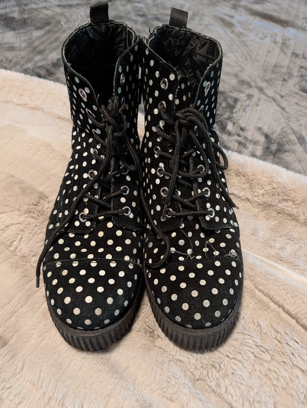 T.U.K Black Polka Dot Combat Boots
